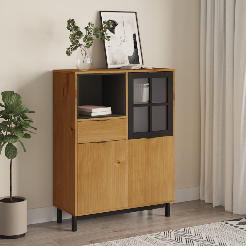 vidaXL Highboard mit Glastür FLAM 92x40x122,5 cm Massivholz Kiefer