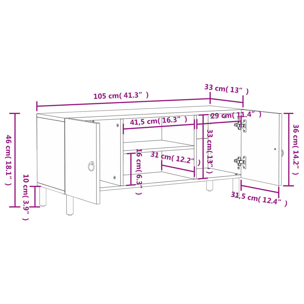 Szafka pod telewizor, 105x33x46 cm, lite drewno mango