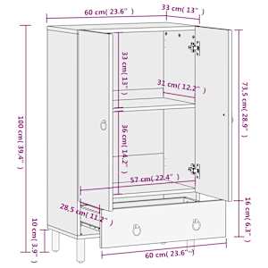 Skříň highboard 60 x 33 x 100 cm masivní mangovníkové dřevo - obrázek 12