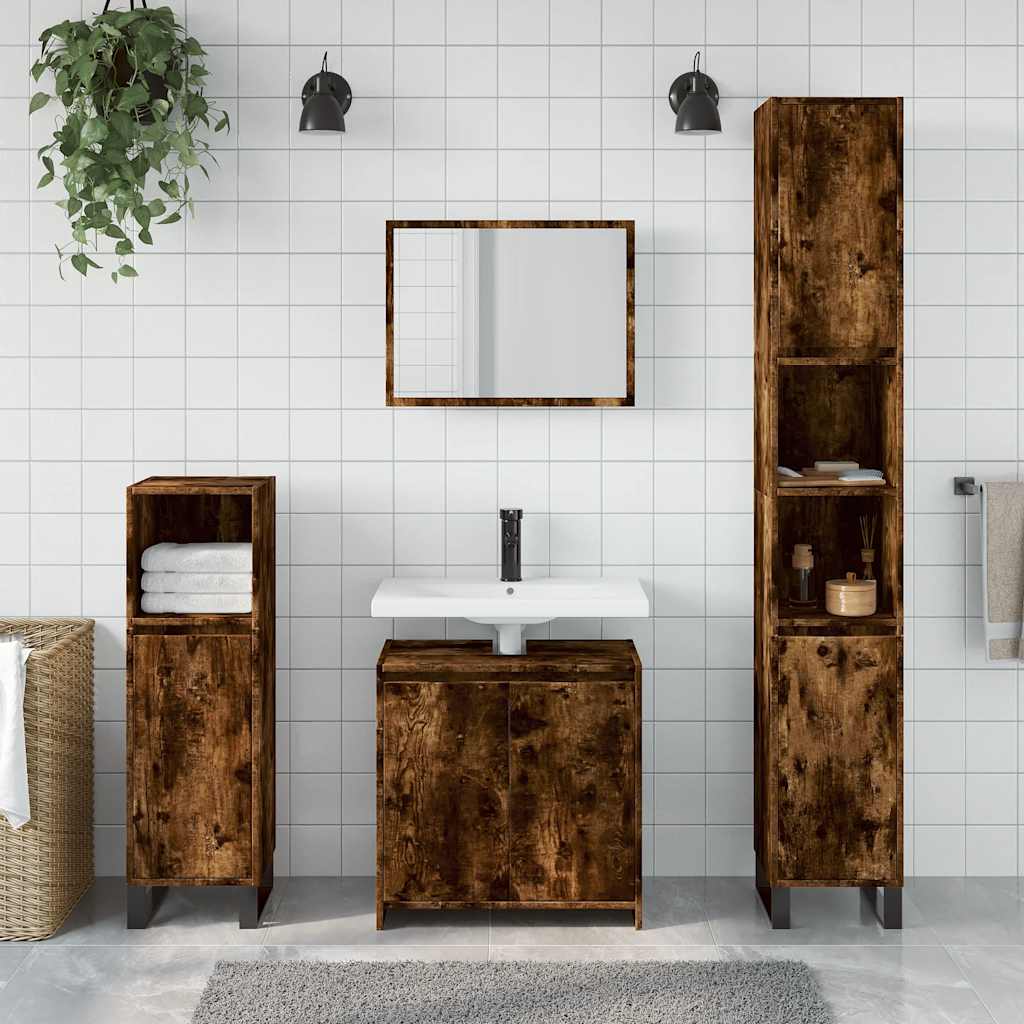 vidaXL 2-delige Badkamermeubelset bewerkt hout gerookt eikenkleurig