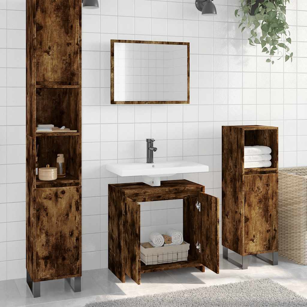 vidaXL 2-tlg. Badmöbel-Set Räuchereiche Holzwerkstoff