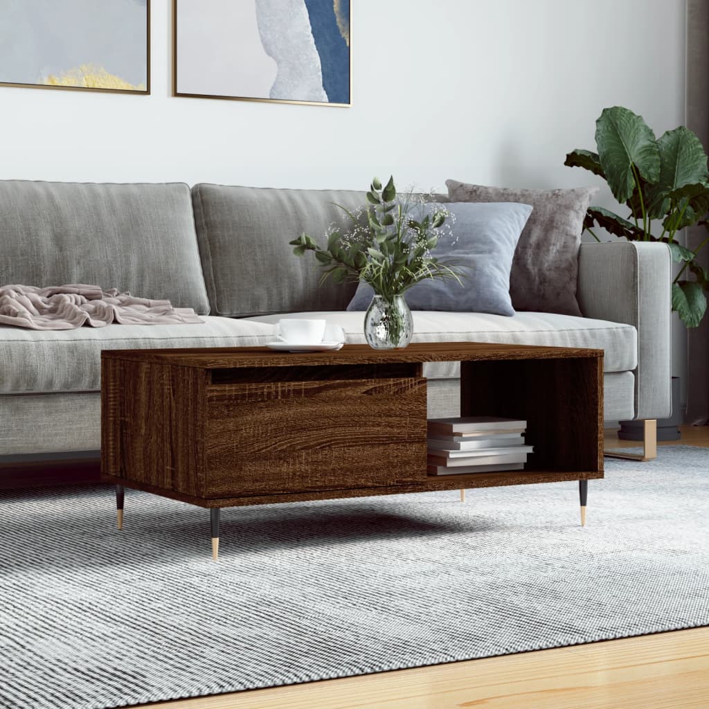 vidaXL sofabord 90x50x36,5 cm konstrueret træ brun egetræsfarve