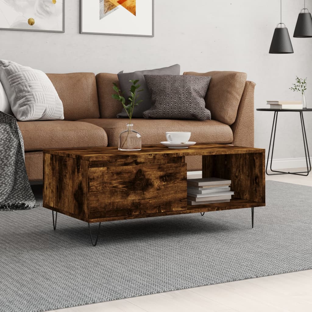 vidaXL Couchtisch Räuchereiche 90x50x36,5 cm Holzwerkstoff