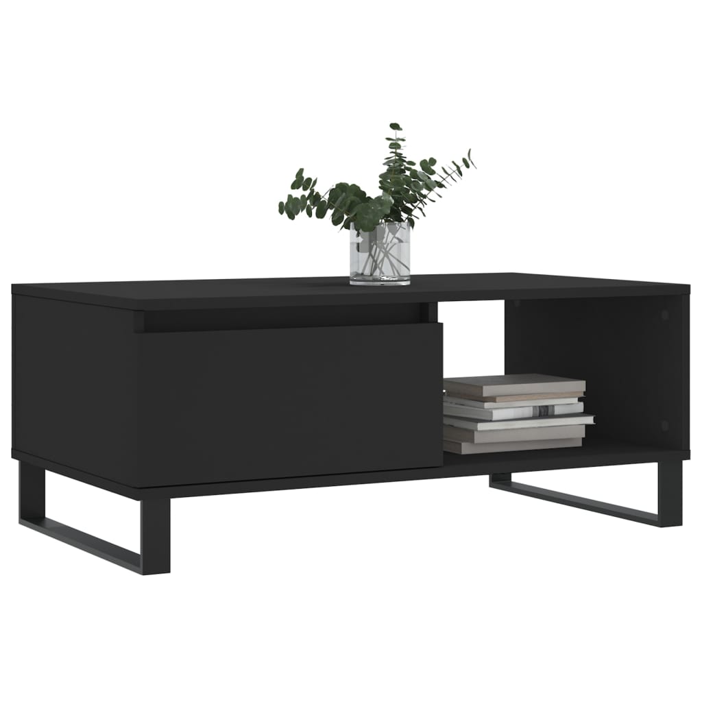 vidaXL Mesa de centro madera contrachapada negro 90x50x36,5 cm