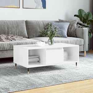 Klubska mizica visok sijaj bela 90x50x36,5 cm inženirski les