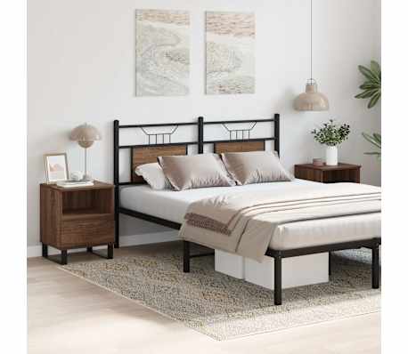 vidaXL Bedside Cabinet Set of 2 Brown oak Engineered wood, metal