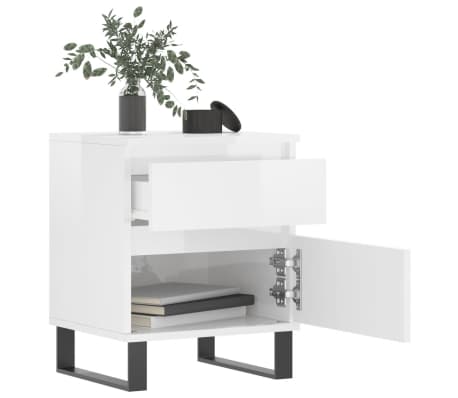 vidaXL Nočn&iacute; stolek b&iacute;l&yacute; s vysok&yacute;m leskem 40x35x50 cm kompozitn&iacute; dřevo