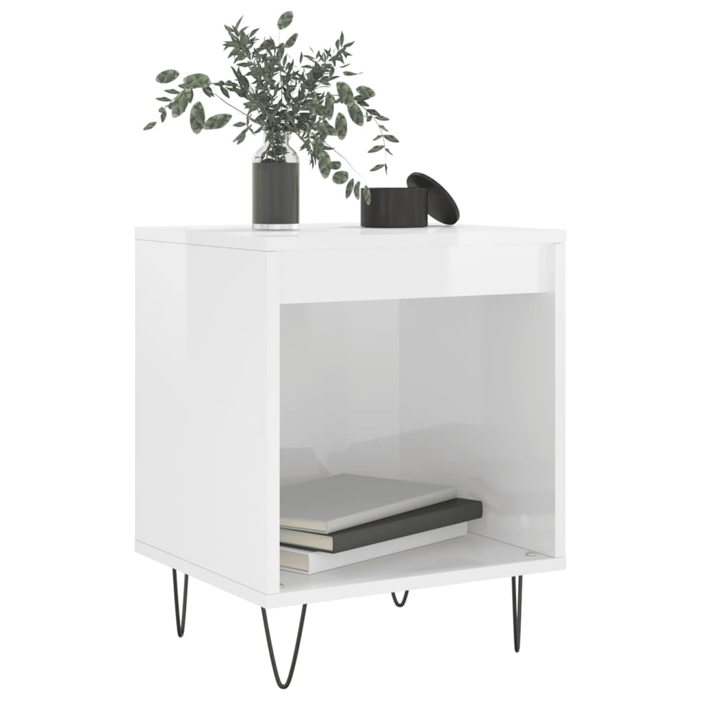 vidaXL Nachtkastje 40x35x50 cm bewerkt hout hoogglans wit afbeelding