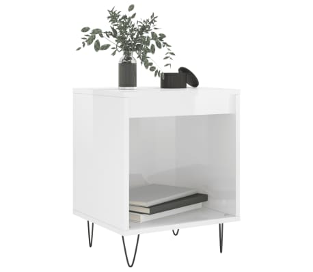 vidaXL Нощно шкафче, бял гланц, 40x35x50 см, инженерно дърво