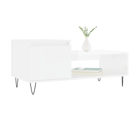 vidaXL Măsuță de cafea, alb extralucios, 100x50x45 cm, lemn compozit