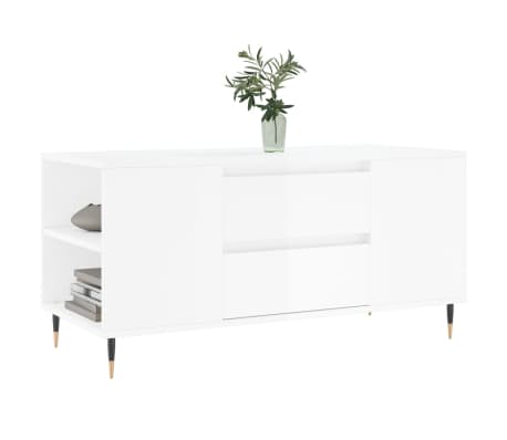 vidaXL Măsuță de cafea, alb extralucios, 102x44,5x50cm, lemn prelucrat