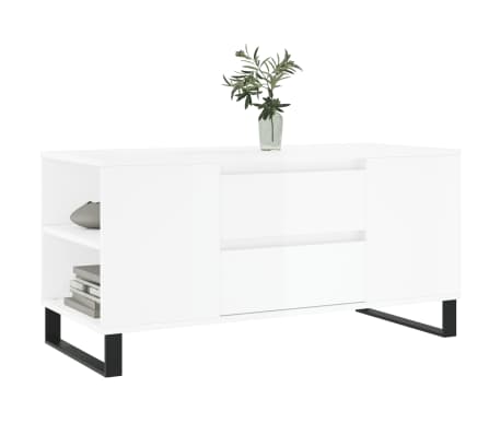 vidaXL Couchtisch Hochglanz-Wei&szlig; 102x44,5x50 cm Holzwerkstoff