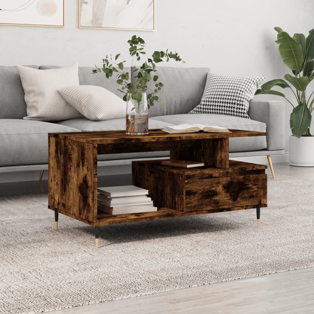 vidaXL sofabord 90x49x45 cm konstrueret træ røget egetræsfarve