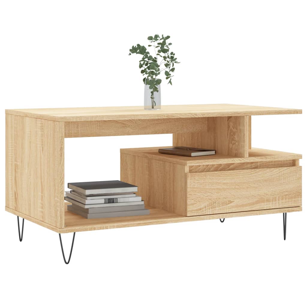 vidaXL Salontafel 90x49x45 cm bewerkt hout sonoma eikenkleurig afbeelding