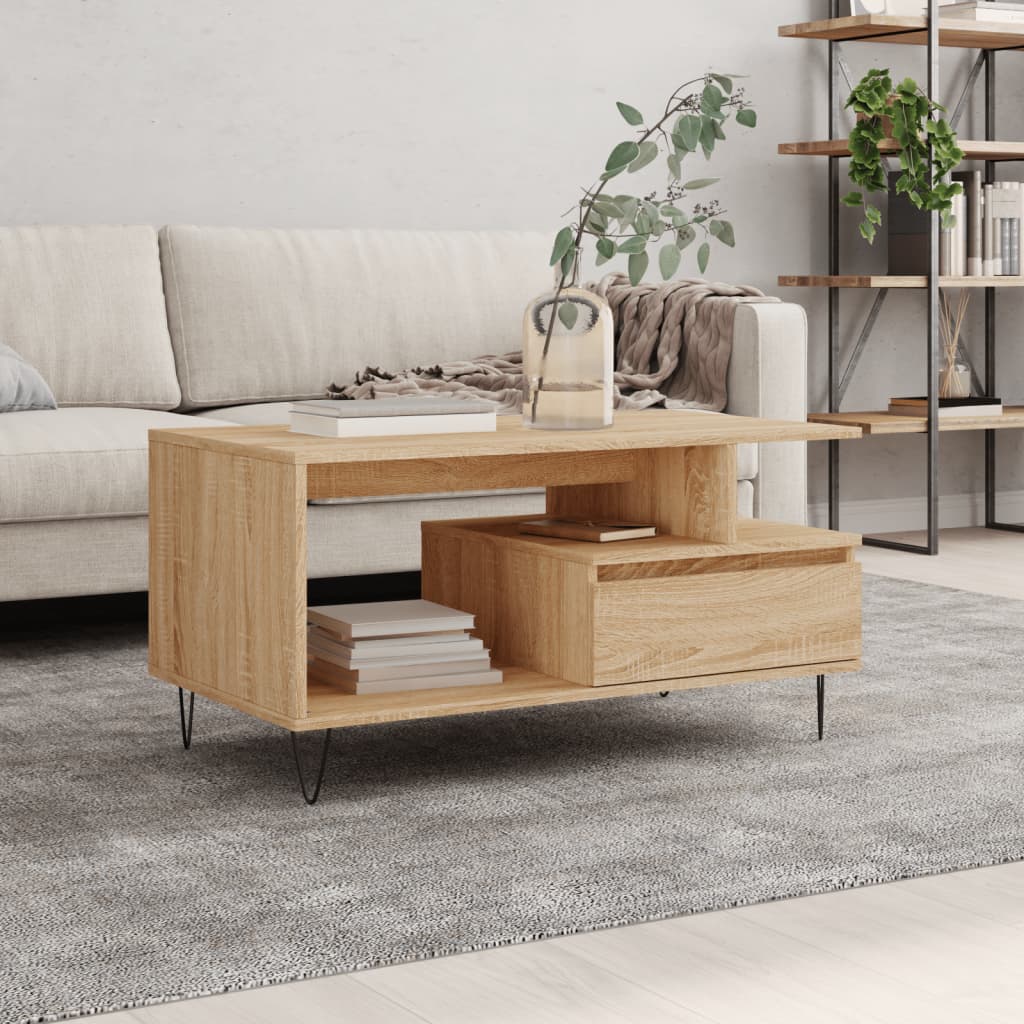 vidaXL sofabord 90x49x45 cm konstrueret træ sonoma-eg