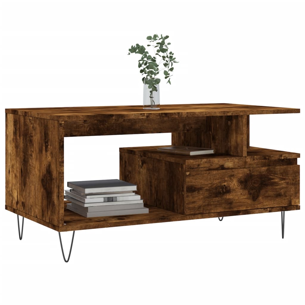 vidaXL Salontafel 90x49x45 cm bewerkt hout gerookt eikenkleurig afbeelding