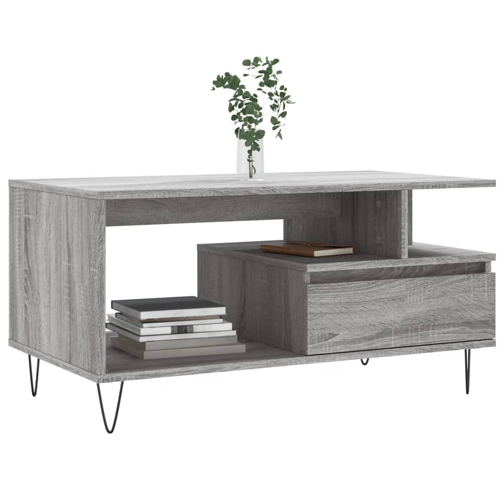 vidaXL Salontafel 90x49x45 cm bewerkt hout grijs sonoma
