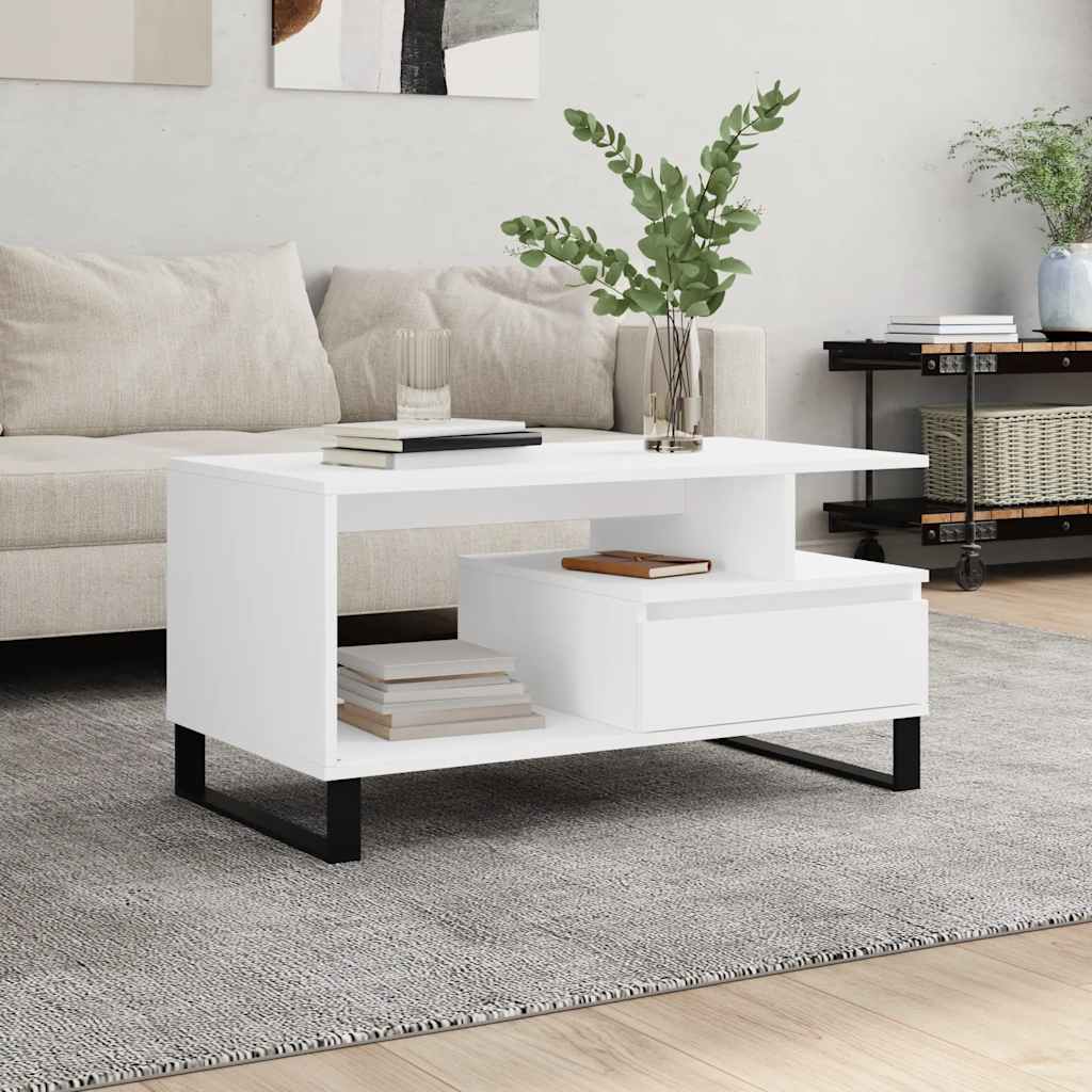 vidaXL Măsuță de cafea, alb, 90x49x45 cm, lemn prelucrat