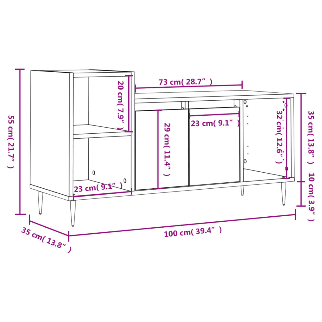 Szafka pod TV, wysoki połysk, biała, 100x35x55 cm