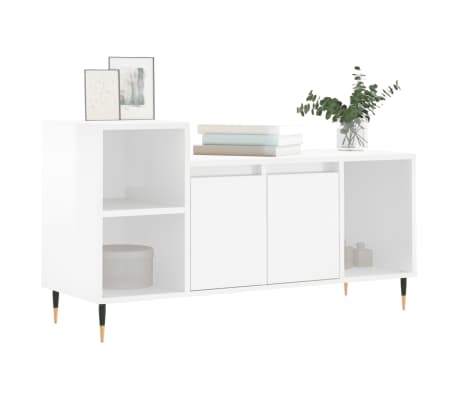 vidaXL Meuble TV Blanc brillant 100x35x55 cm Bois d'ing&eacute;nierie