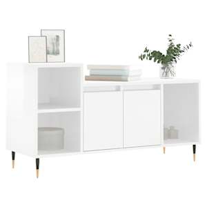 vidaXL Meuble TV Blanc brillant 100x35x55 cm Bois d'ing&eacute;nierie