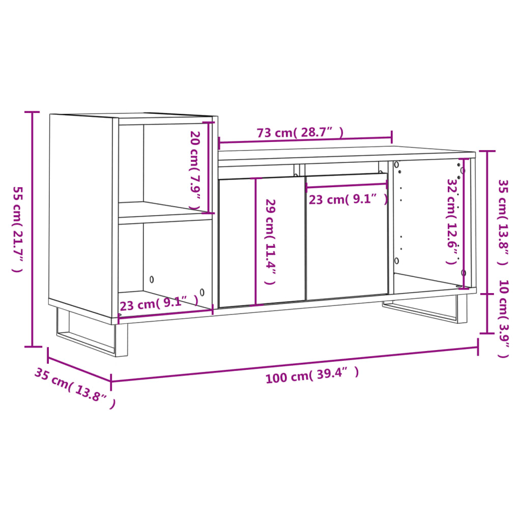 Szafka pod TV, wysoki połysk, biała, 100x35x55 cm