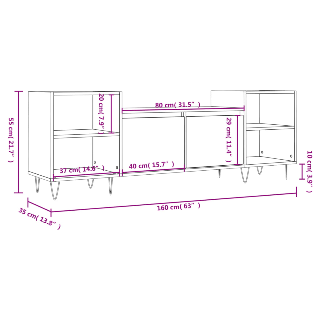 Szafka pod TV, wysoki połysk, biała, 160x35x55 cm