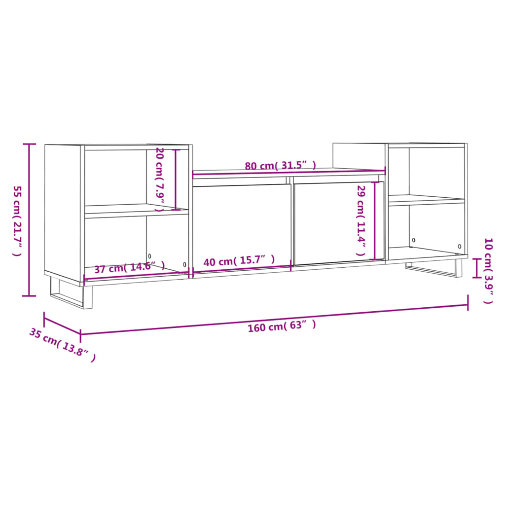 Betonszürke szerelt fa TV-szekrény 160x35x55 cm 