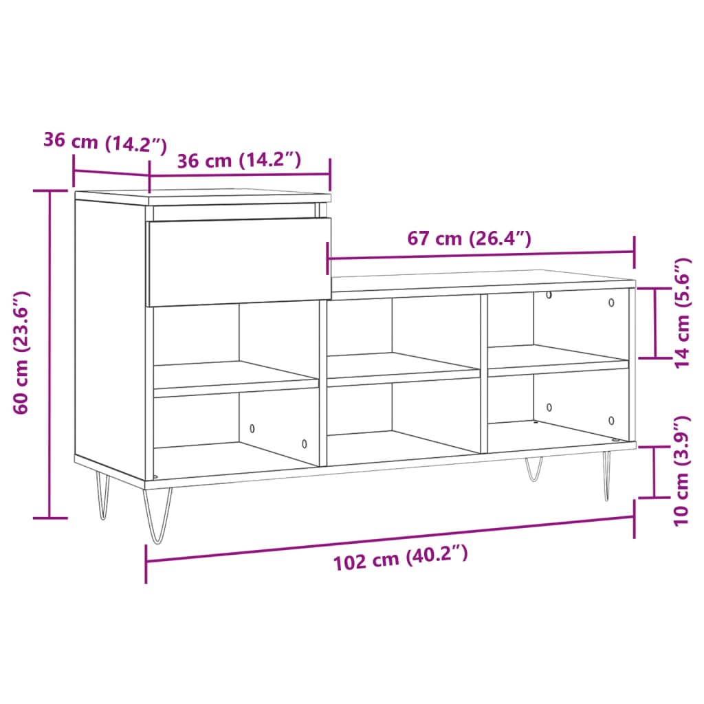 Szafka na buty drewnopochodna 102x36x60cm biała