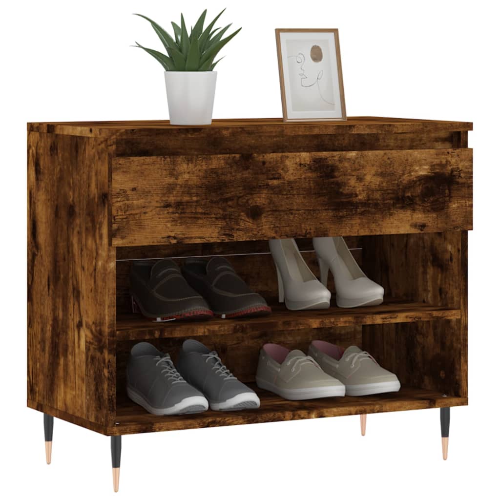 vidaXL Shoe Cabinet Smoked Oak 70x36x60 cm Engineered Wood