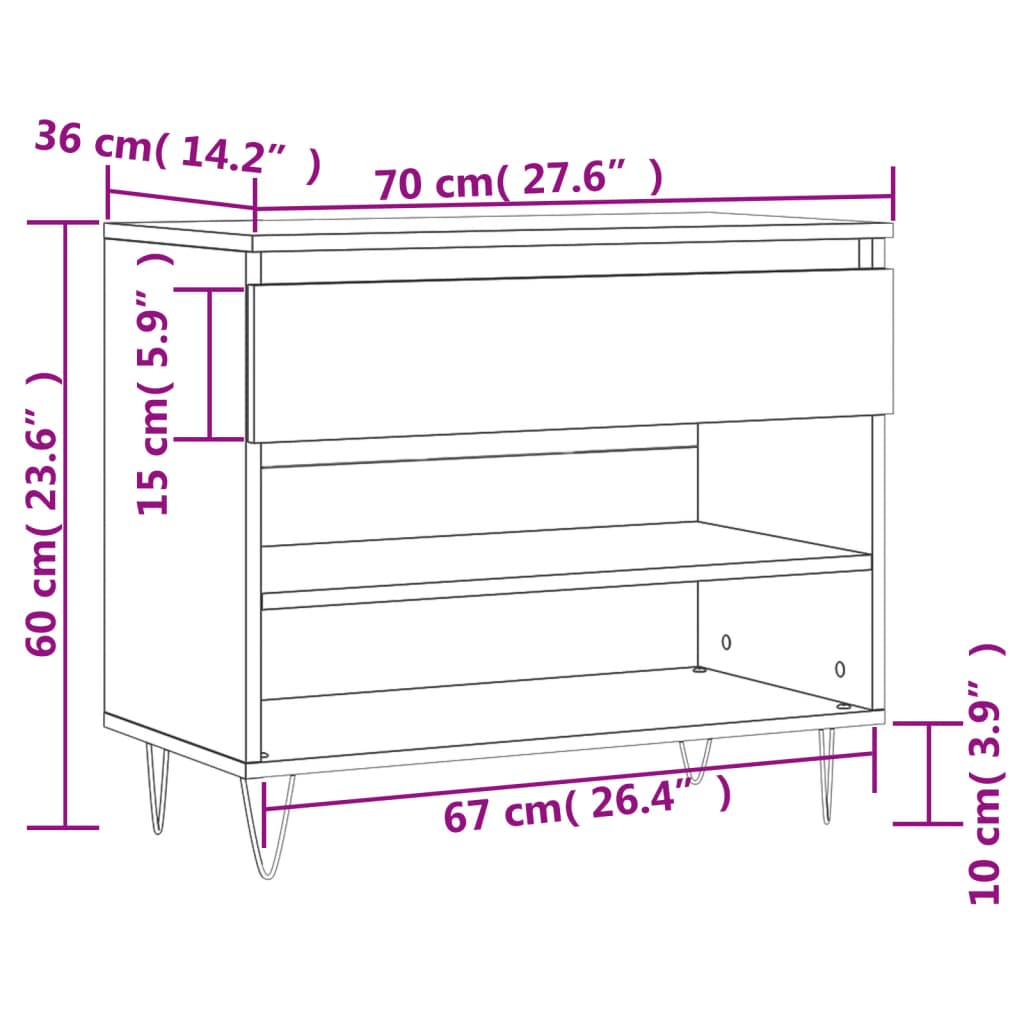 Szafka na buty drewnopochodna biała 70x36x60 cm