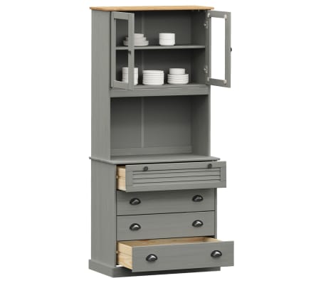 vidaXL Highboard Gray Solid pine wood, Engineered wood, Metal, Glass