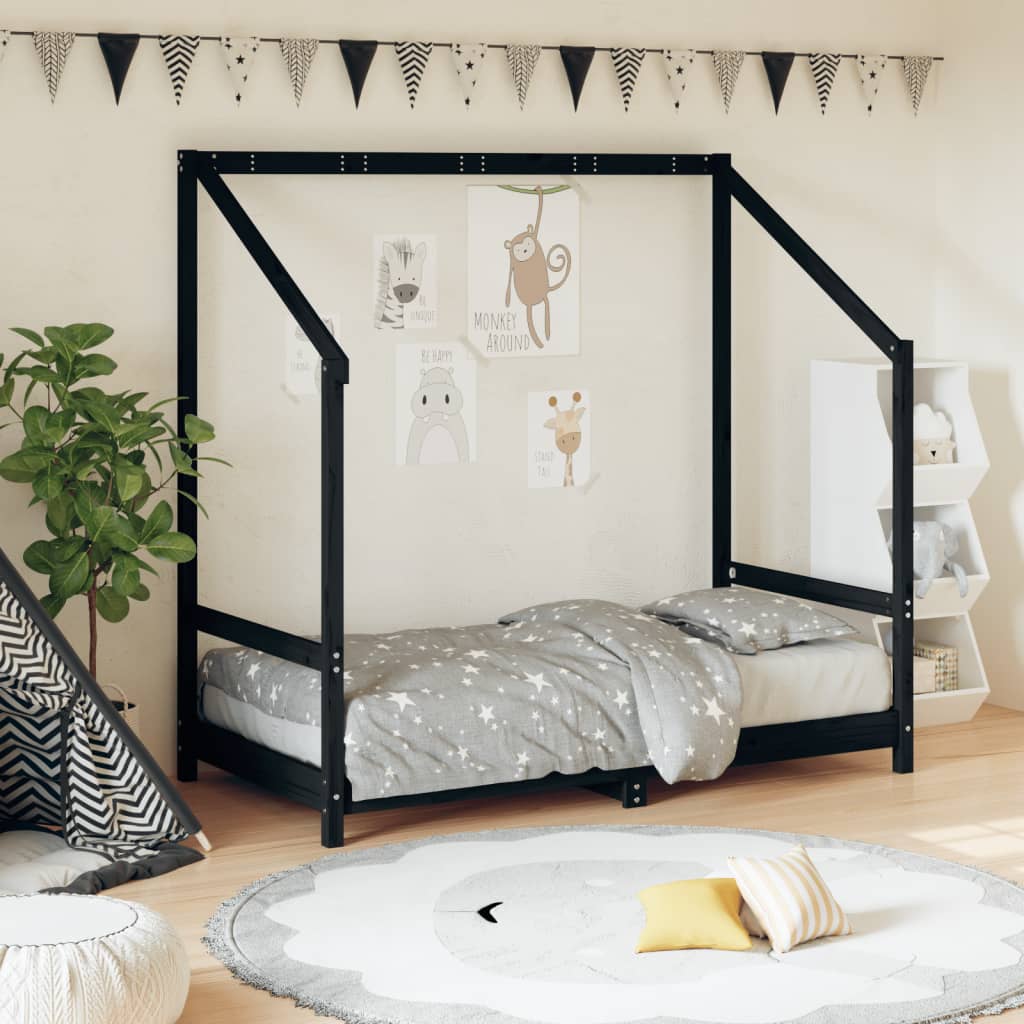 Okvir za dječji krevet crni 80 x 160 cm od masivne borovine Kreveti za djecu i bebe Naručite namještaj na deko.hr