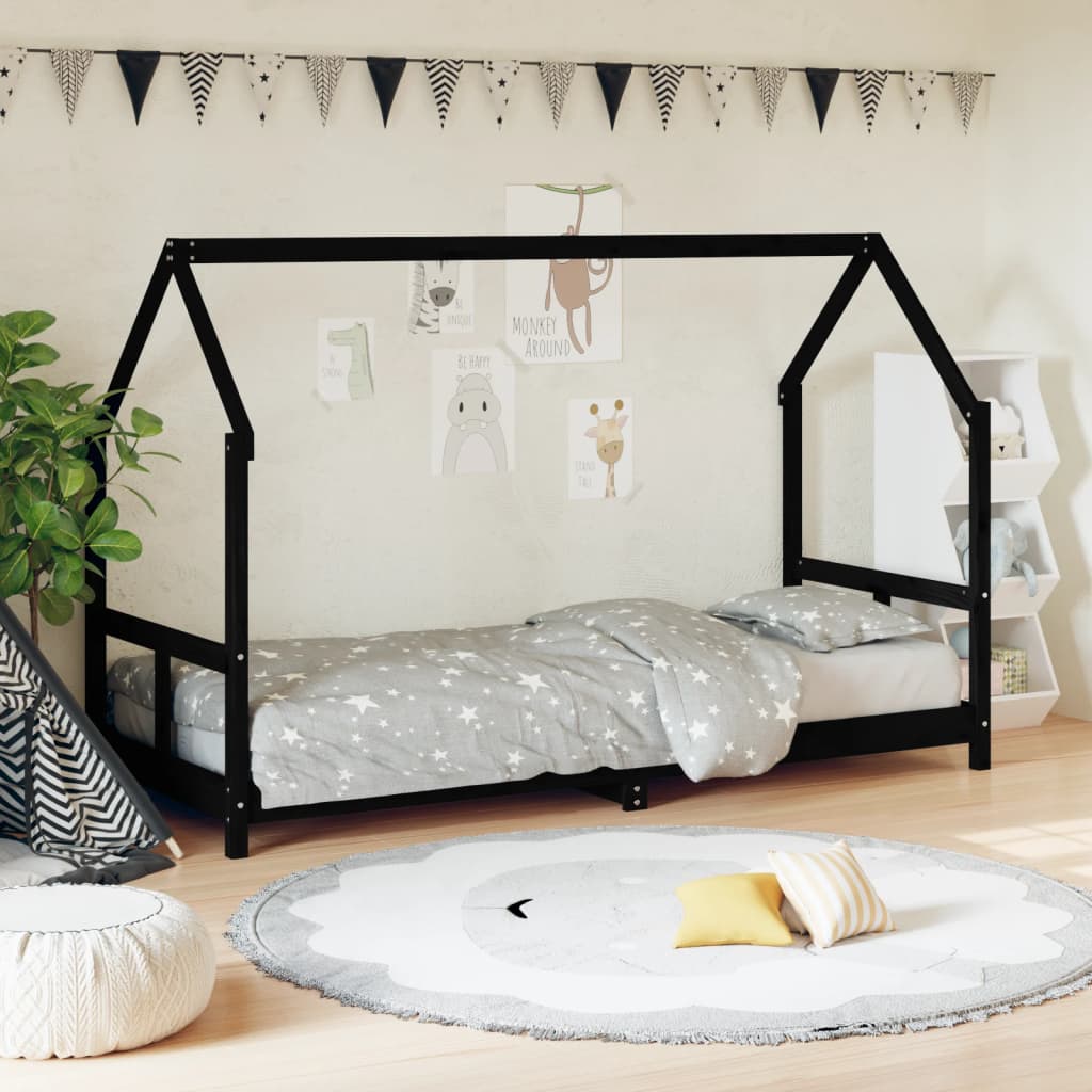 Dětská postel černá 80 x 200 cm masivní borové dřevo