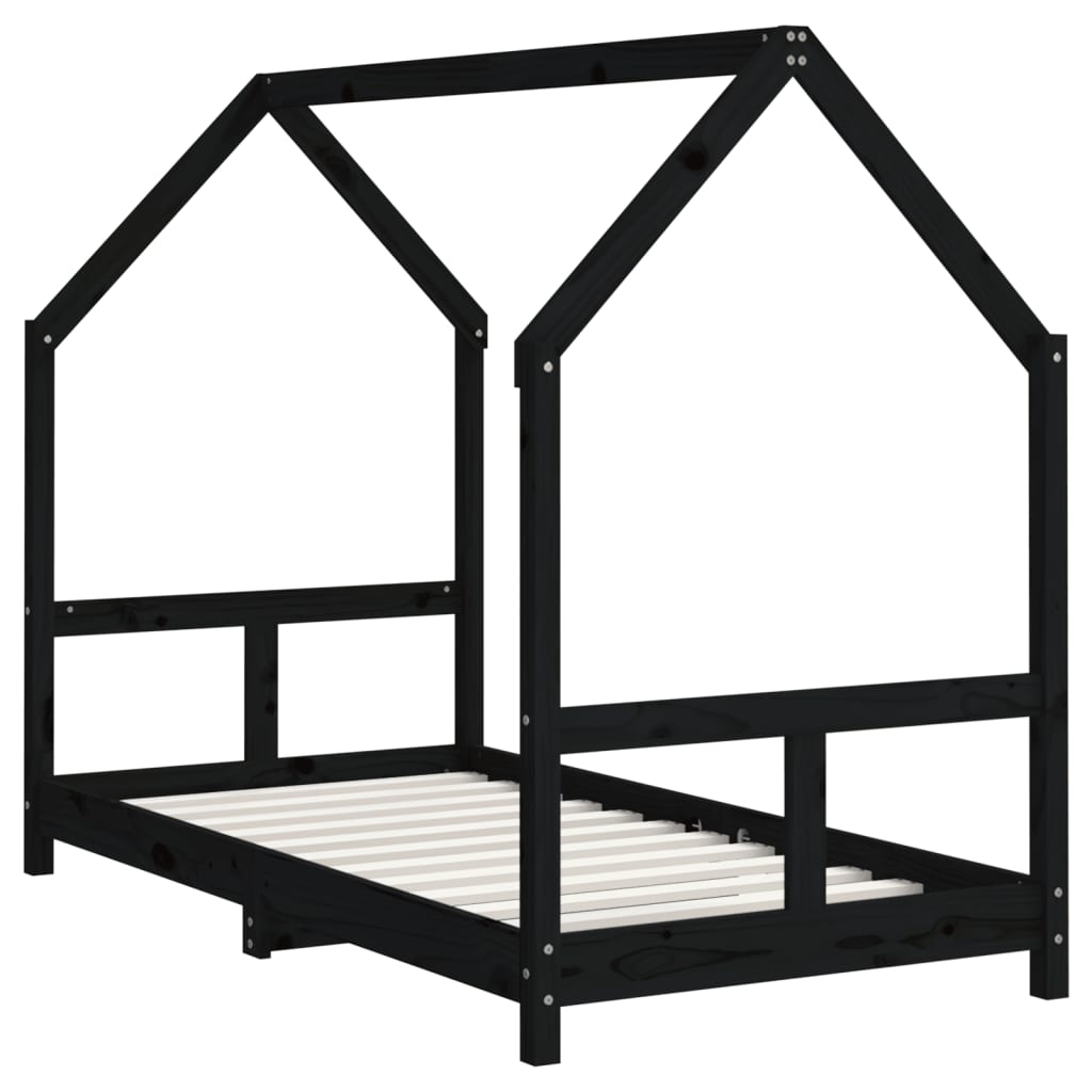 vidaXL Lasten sängynrunko musta 80x160 cm täysi mänty