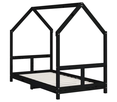vidaXL Lasten sängynrunko musta 80x160 cm täysi mänty