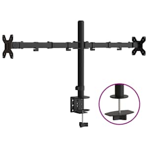 vidaXL kahe monitori alus, must, teras VESA 75/100 mm