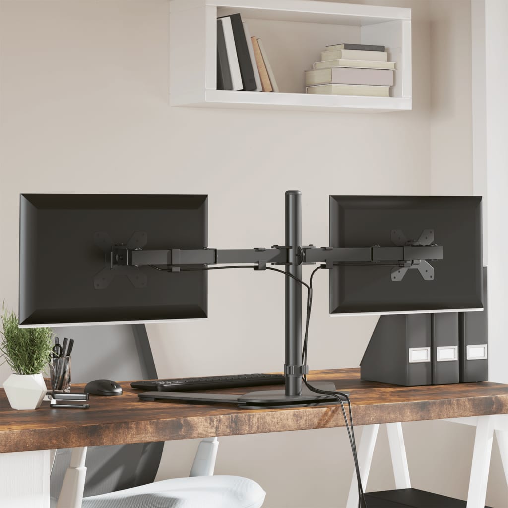 vidaXL Držiak na dva monitory čierny oceľový VESA 75/100 mm