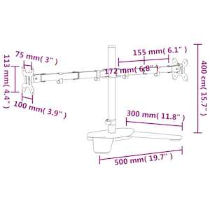 Držák na dva monitory černý ocel VESA 75/100 mm - obrázek 11
