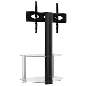 vidaXL Corner TV Stand 2-Tiers for 32-70 Inch Black and Silver