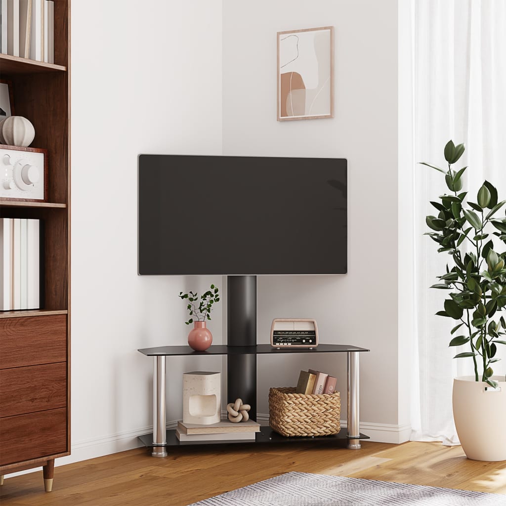 vidaXL Suport TV de colț 2 niveluri pentru 32-70 inchi, negru/argintiu