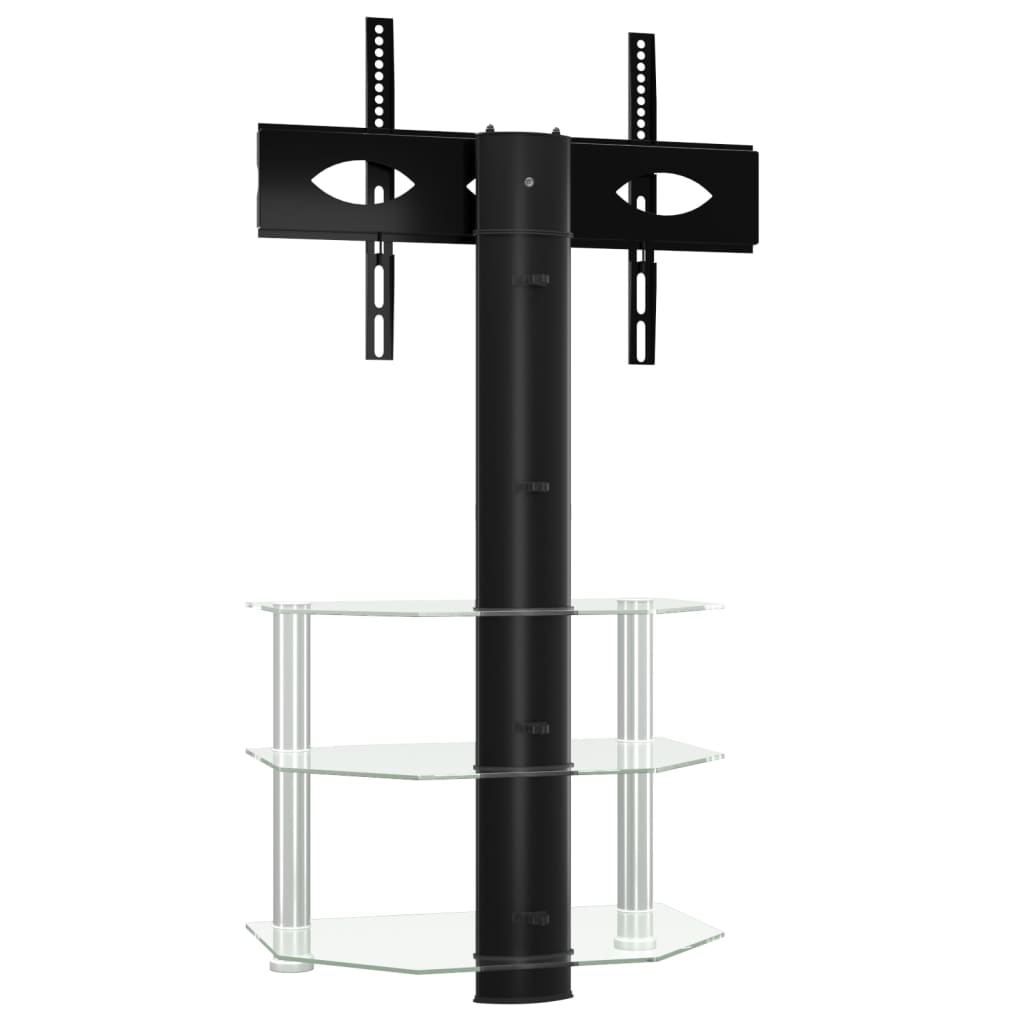 Narożny stojak TV z 3-poziomowym stolikiem, obrotowy, czarno-srebrny, 65.5x40x110 cm