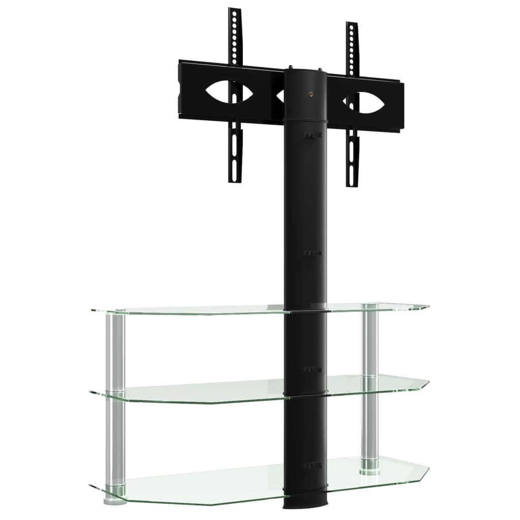 vidaXL Tv-standaard hoek 3-laags voor 32-70 inch zwart en zilverkleur afbeelding