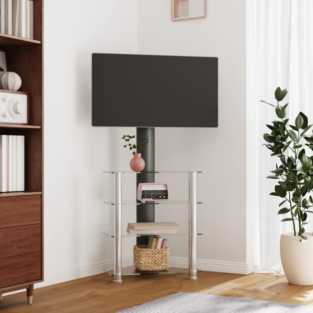 vidaXL Suport TV de colț 4 niveluri pentru 32-70 inchi, negru/argintiu