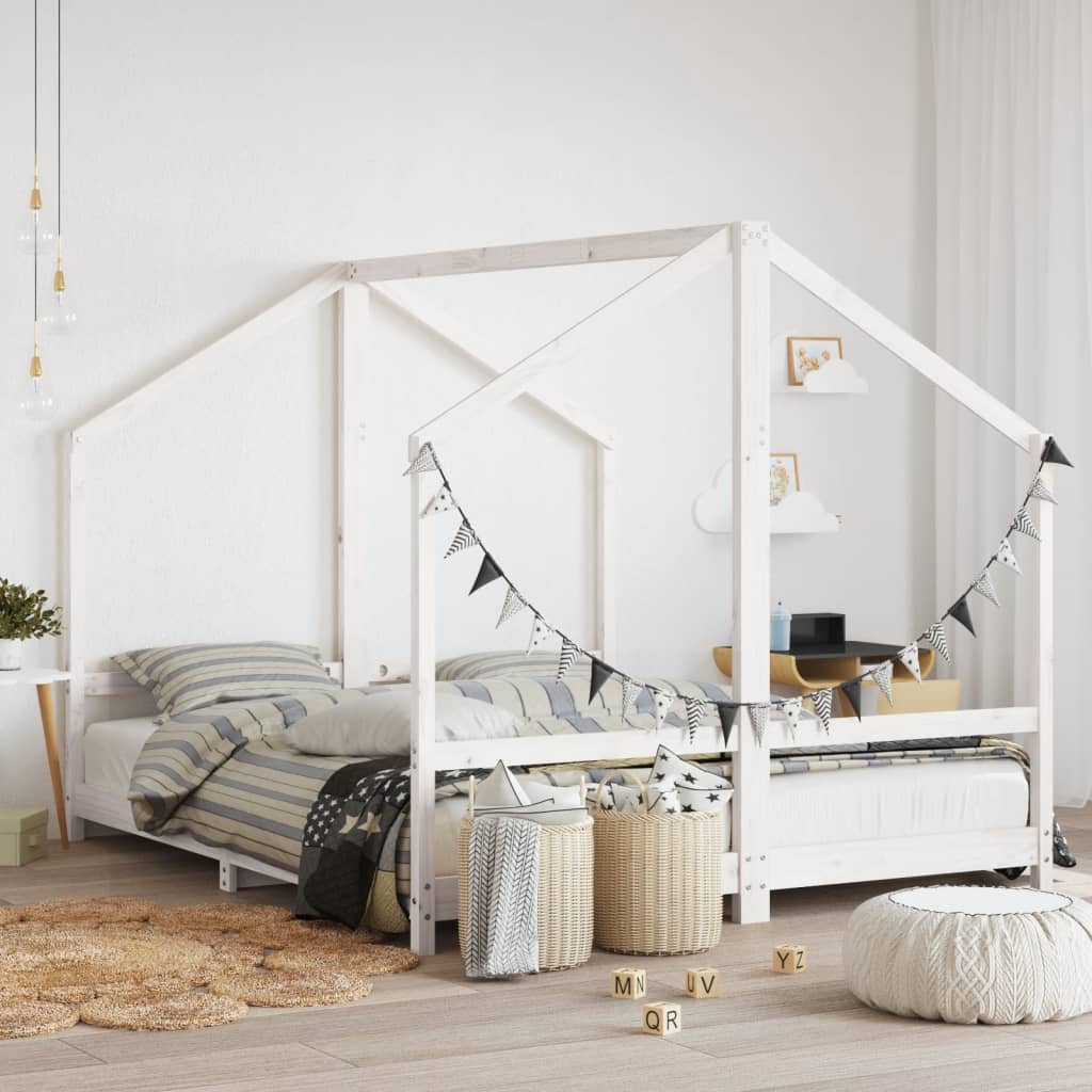 vidaXL Cadru de pat pentru copii, alb, 2x(80x200)cm, lemn masiv de pin
