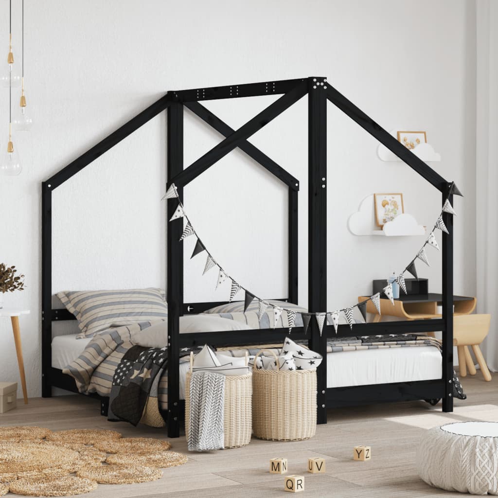 Okvir za dječji krevet crni 2x(70×140) cm od masivne borovine Kreveti za djecu i bebe Naručite namještaj na deko.hr