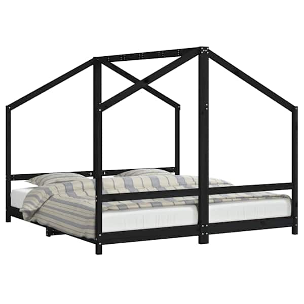 vidaXL lastevoodi raam, must, 2 x (90x190) cm, m&auml;nnipuit
