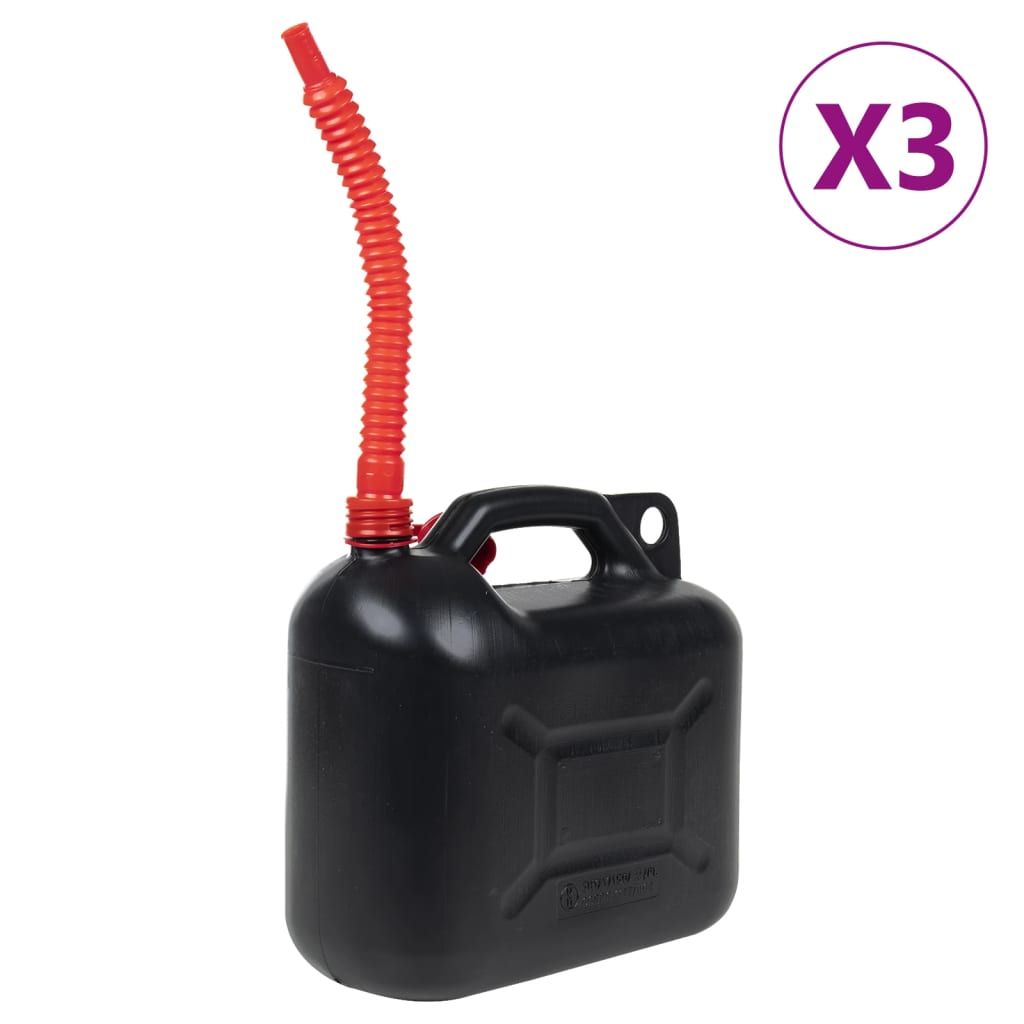 vidaXL Bidon de combustibil, pipă flexibilă, 3 buc. negru 10 L plastic