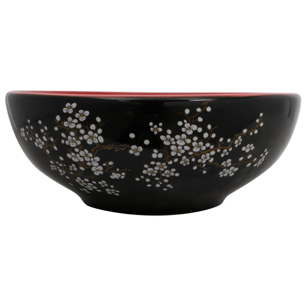 E-shop vidaXL Umývadlo na dosku čierno-červené okrúhle Φ41x14 cm keramické