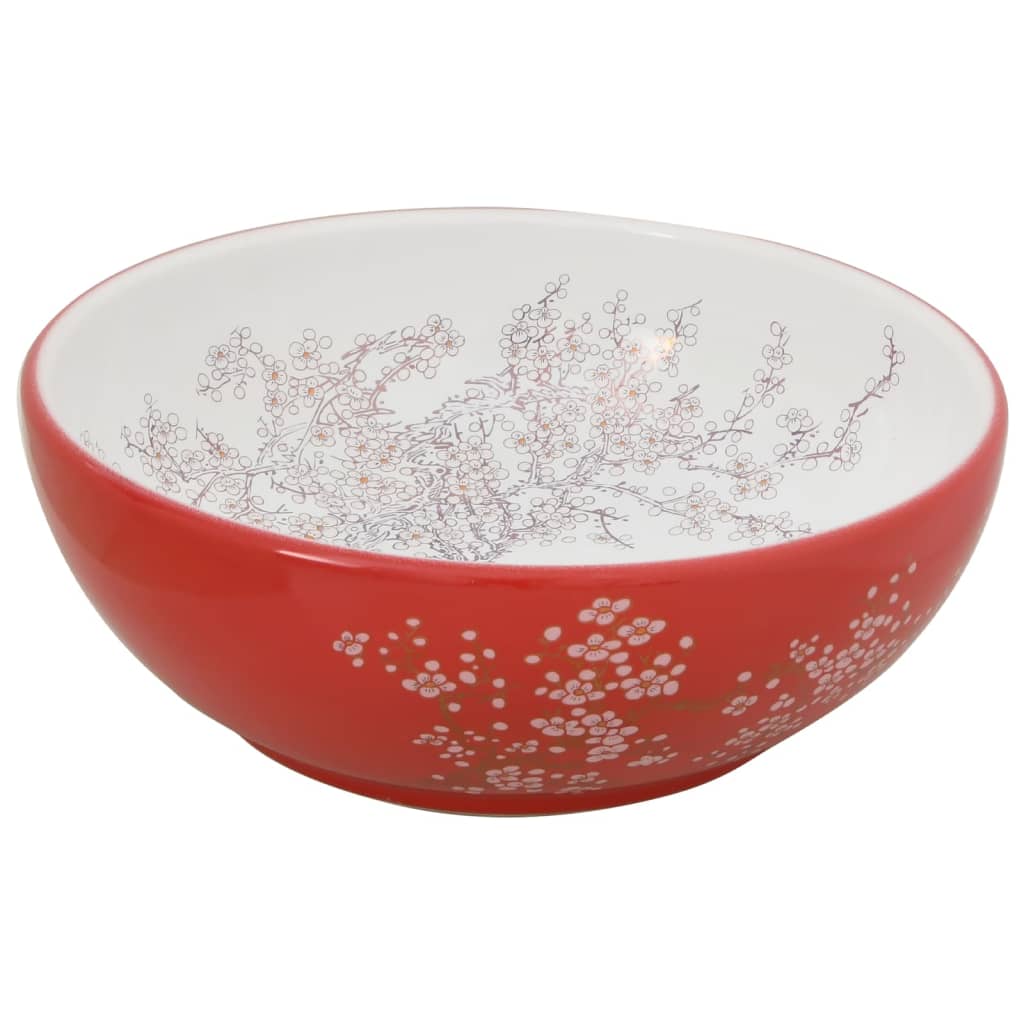 vidaXL fehér-piros kerámia kerek asztali mosdó Φ41 x 14 cm